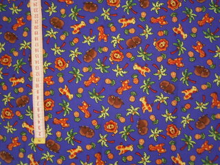 Baumwollstoff royalblau mit Dschungeltieren und Pflanzen
