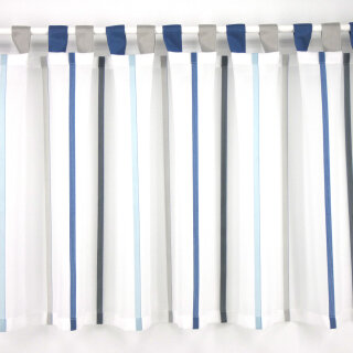Schlaufen-Scheibengardinenstoff mit Streifen in Blau- und Grautönen 50cm hoch per Meter