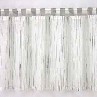 Schlaufen-Scheibengardinenstoff mit schwarz-silber-grauen Streifen 50cm hoch per Meter