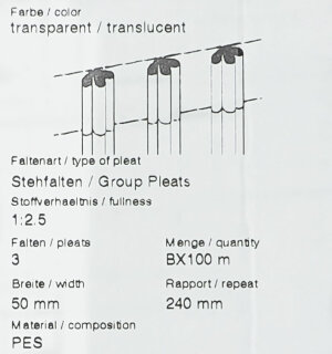 Faltenband für Gardinen transparent 1:2.5 mit 3er Falte 100m Box | Fertiggardinen
