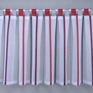 Schlaufen-Scheibengardinenstoff mit Streifen Rot- und Grautönen 50 cm hoch per Meter