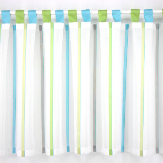 Schlaufen-Scheibengardine mit Streifen hellblau, hellgrün, grau 50cm hoch