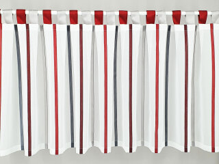 Schlaufen-Scheibengardine mit Streifen Rot- und Grautönen 50 cm hoch