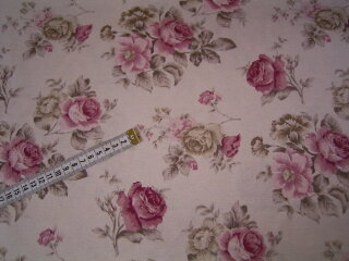 Gardinen Tischdecken Stoff naturmeliert mit Rosen 280cm breit