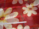 Organzastoff Gardinenstoff Karo rot mit Blumen in gelb