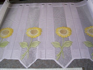 Scheibengardine nähfrei weiß mit gelben Sonnenblumen 60cm hoch