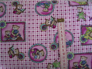 Baumwollstoff rosa pink kariert mit Bärchenbildern