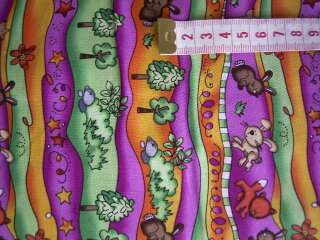 Baumwollstoff Stoff pink orange grün gestreift mit Waldmotiven