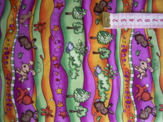 Baumwollstoff Stoff pink orange grün gestreift mit Waldmotiven