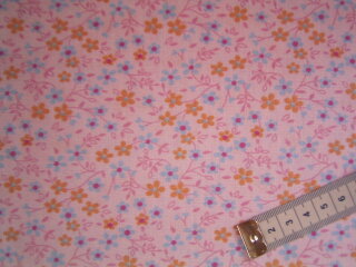 Baumwollstoff rosa mit Blumen in orange und hellblau