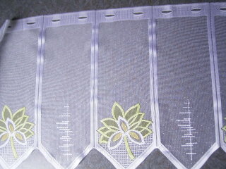 Scheibengardine nähfrei weiß mit grünen Blumen 50cm