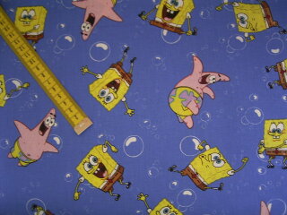 Baumwollstoff bedruckt royalblau "Spongebob"