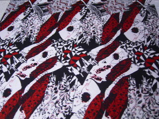 Elastic Jersey Stoff Jerseystoff weiß, rot, schwarz mit Muster
